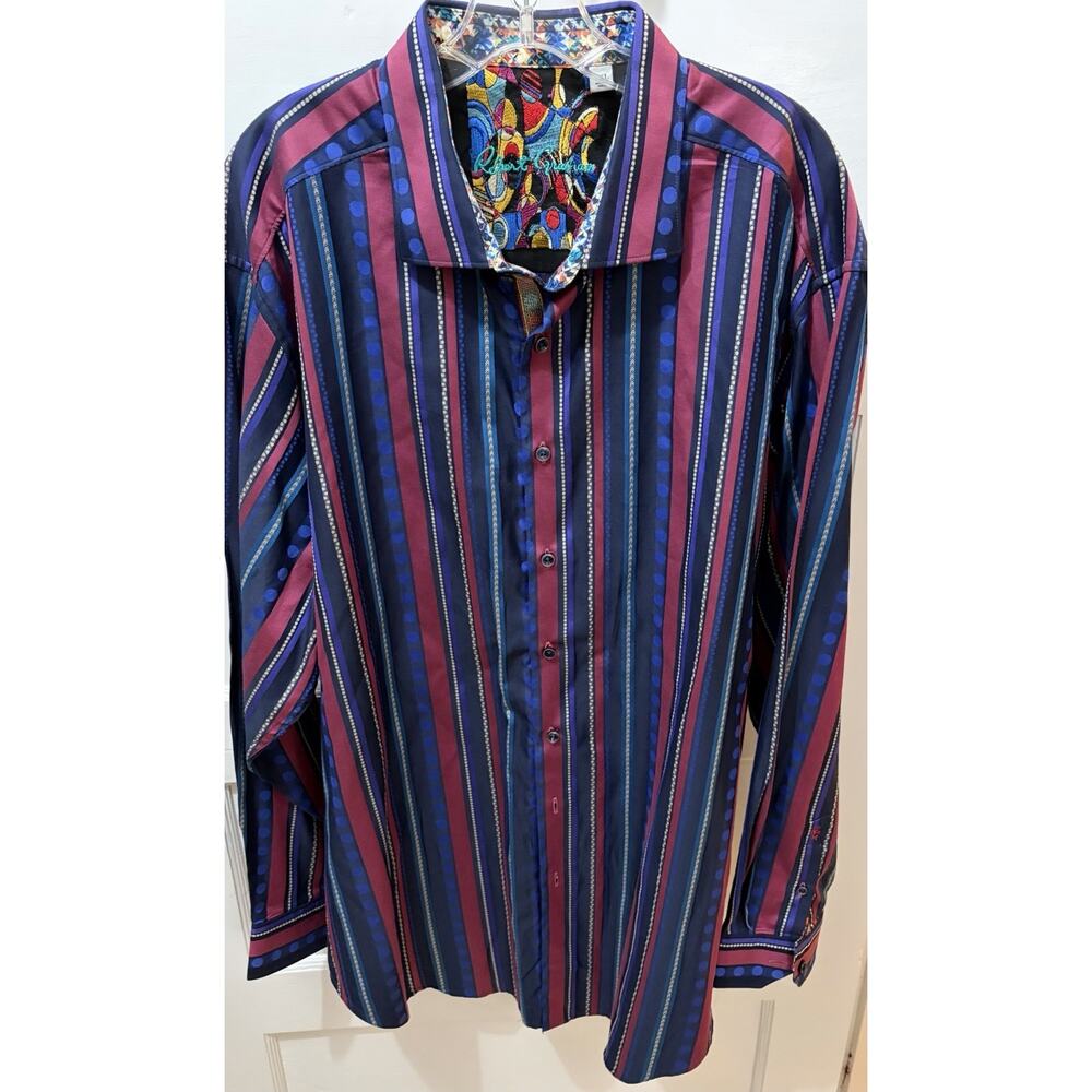 ROBERT GRAHAM Navy, burgundy, doke a dots &Strips, Button-Up dress shirt, XXL